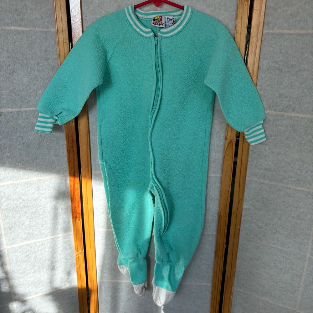 Vintage Peek-A-Babe‎ Sz 3T Aqua Seafoam Baby Toddler Zip Up Sleeper